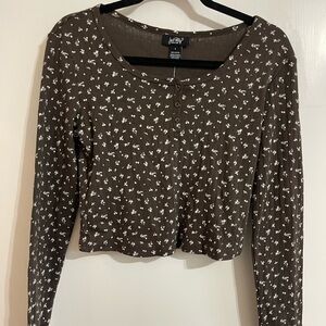 COPY - Just Polly New York L Cropped Brown & White 100% Cotton Long Sleeve Ladi…